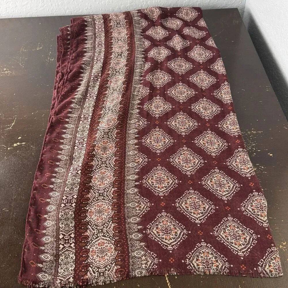 Cejon Large Red & White Scarf 77”x37” Rectangular Burgundy Shawl Polyester Wrap